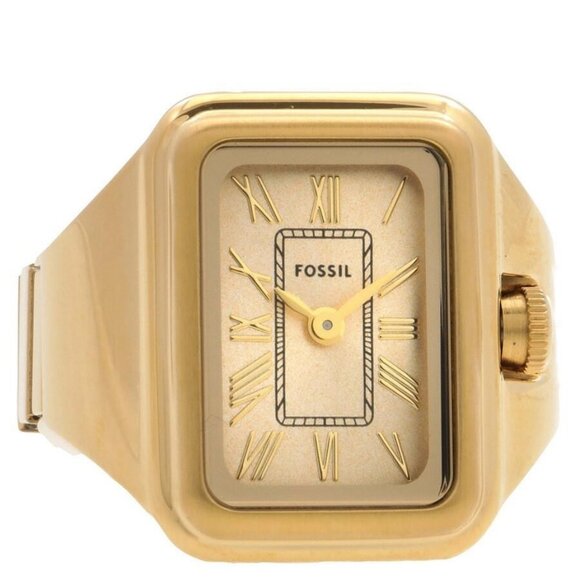 NWT Authentic Fossil Raquel Watch Ring Quartz Gold Dial Women's Watch - Picture 1 of 3